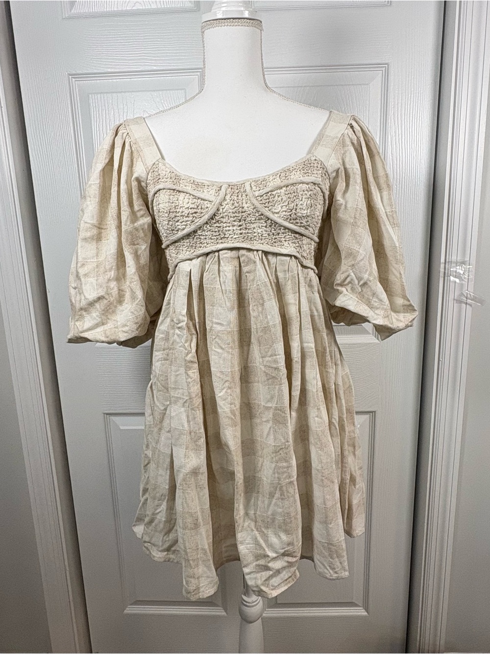 Sofie the Label Linen Blend Milkmaid Puff Sleeve Babydoll Mini Dress S